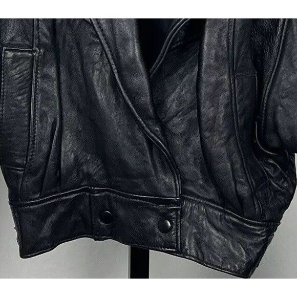 Vintage 90s Cropped Leather‎ Jacket Small Moto Saks Designer Studio Luis Alvear - Picture 4 of 7